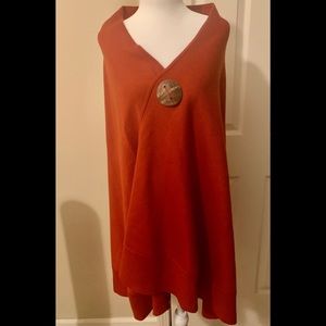 Katie Todd winter poncho sweater knit cape with wooden style large closure rust